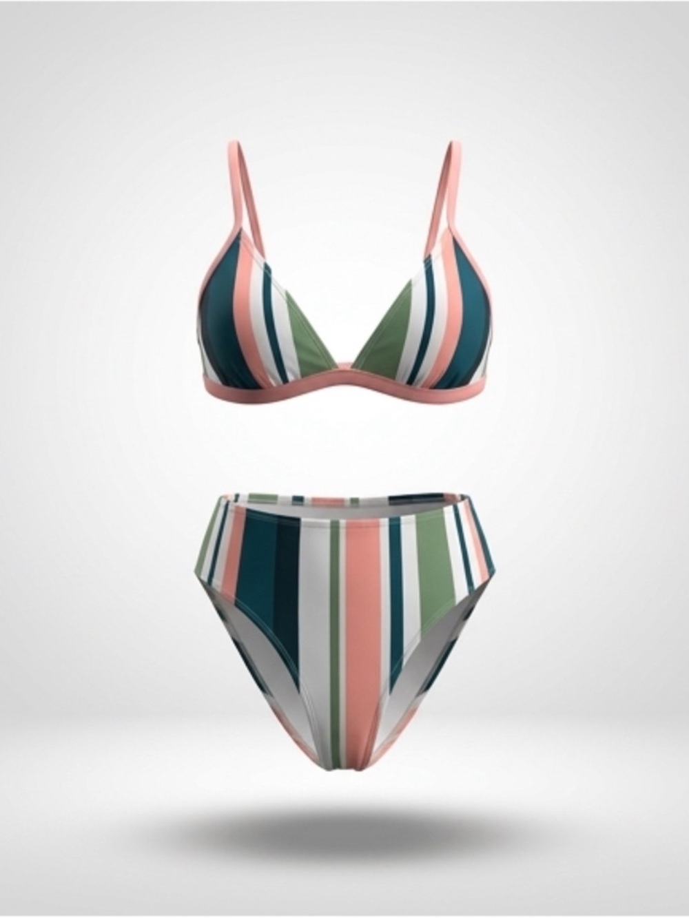Cupshe Blue and Green Vertical Striped Bikini Set